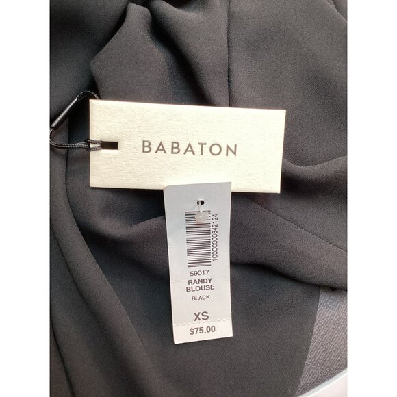 Babaton Randy Blouse Womens XS V-Neck Short Sleeve Polyester Top Black NWT - Picture 7 of 10